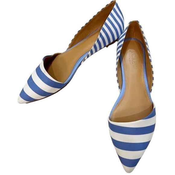 J. Crew blue white striped Zoe d'Orsay flats ballet shoes slip ons size 6 - Picture 2 of 11